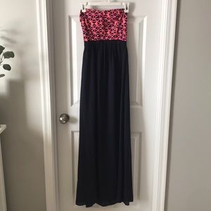 Floor Length Navy Blue and Pink Dress
